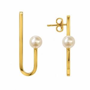 Brinco Estilo J com Perola Banhado a Ouro 18k - 2,8 cm
