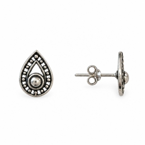 Brinco Gota com Detalhes Prata 925 Envelhecida - 1,1 cm