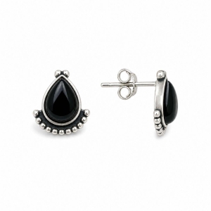 Brinco Gota Preto Prata 925 Envelhecida - 1,2 cm