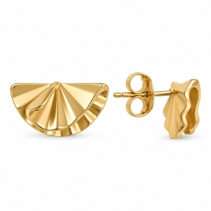 Brinco Meia Folha com Vincos Banhado a Ouro 18k - 1,8 cm