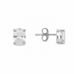 Brinco Ponto de Luz Oval Prata 925 com Zircônias - 7 mm