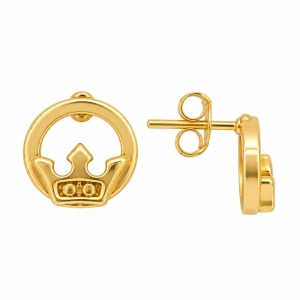 Brinco Redondo Coroa Banhado a Ouro 18k - 1 cm