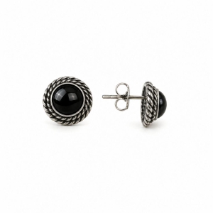 Brinco Redondo Preto Prata 925 Envelhecida - 1,2 cm