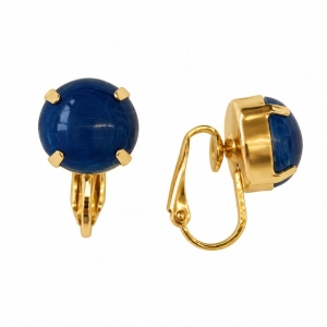 Brinco de Pressão Azul Banhado a Ouro 18k - 2 cm