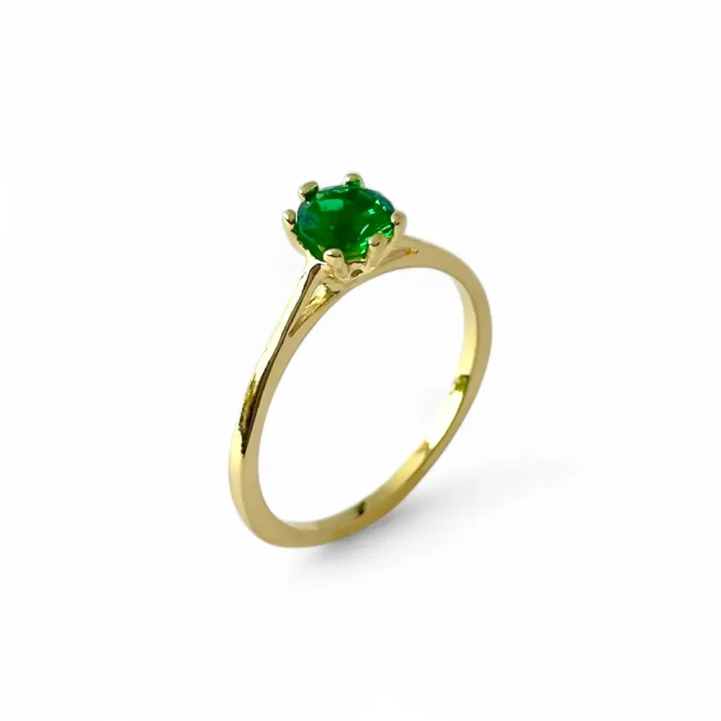 Anel Solitário Banhado a Ouro 18K Zircônia Verde