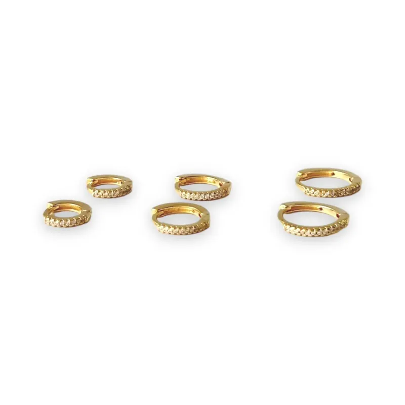 Brinco Trio Argola Banhado a Ouro 18K Zircônia