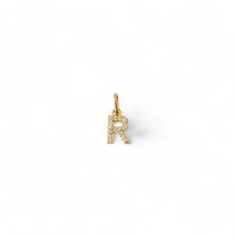 Pingente Letra R Banhado a Ouro 18K Micro Zircônia