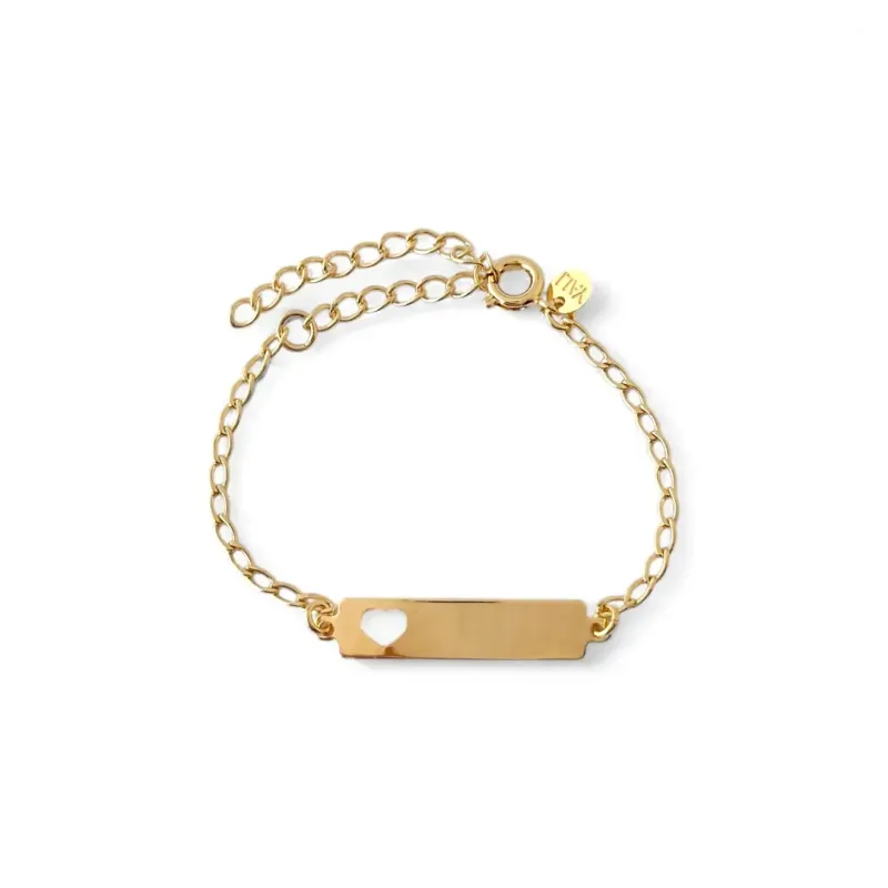 Pulseira Infantil  Banhada a Ouro 18k Chapinha Coração Vazado- 11cm