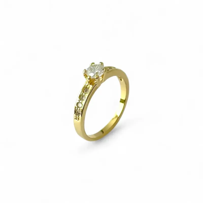 Anel Estilo Solitário Banhado a Ouro 18k Pedra na Lateral
