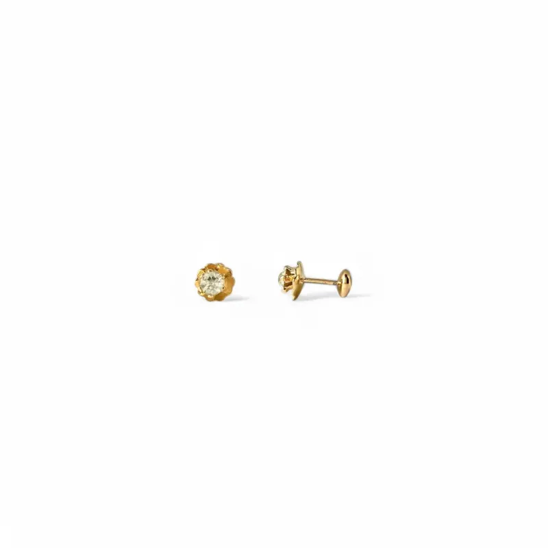 Brinco Infantil Flor Cristal Banhado a Ouro 18K