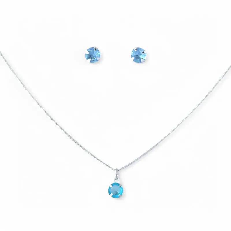 Conjunto Ponto de Luz Prata 925 Azul