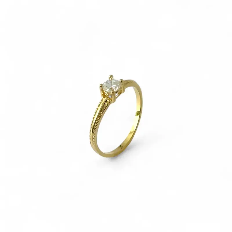 Anel Estilo Solitário Banhado a Ouro 18K Zircônia