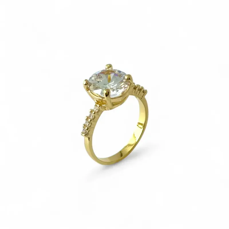Anel Estilo Solitário Banhado a Ouro 18k Zircônia Grande