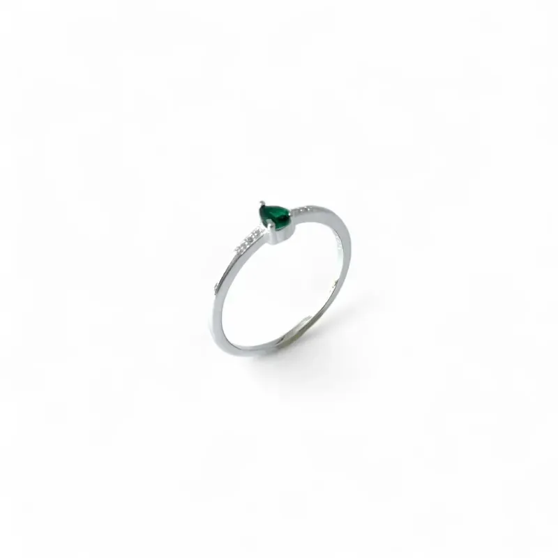 Anel Gota Prata 925 Verde Esmeralda com Zircônias