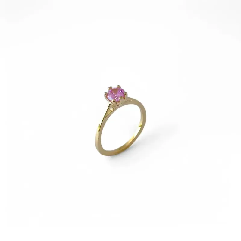 Anel Solitário Rosa Banhado a Ouro 18K Zircônia