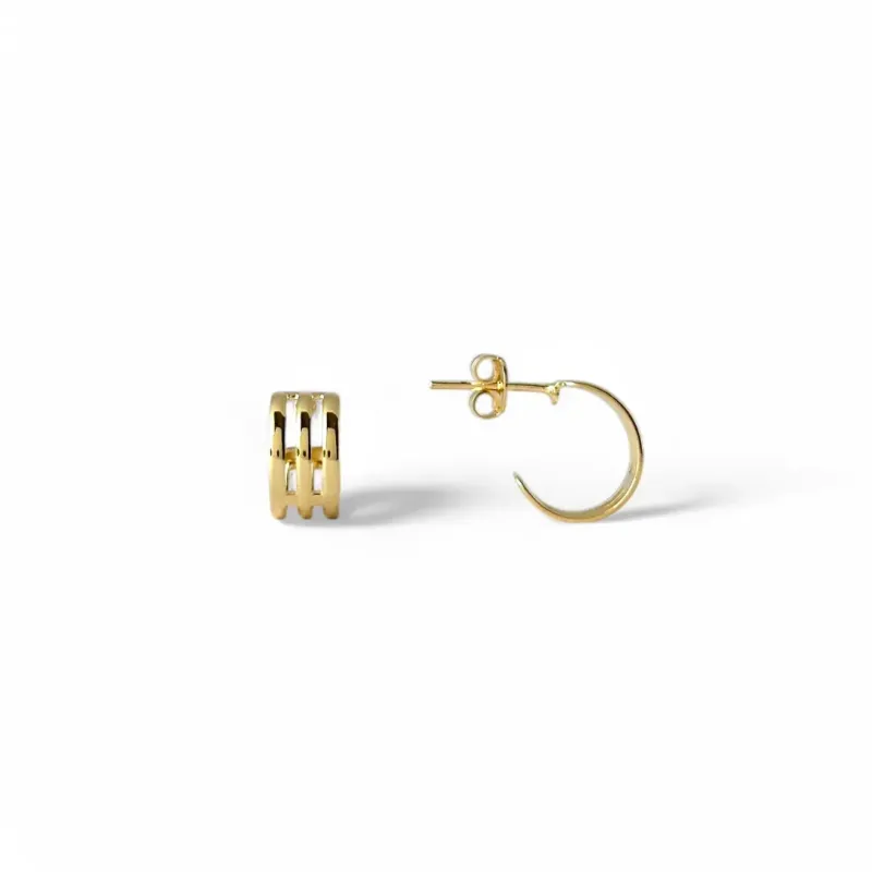 Brinco Argola Aberta Banhado a Ouro 18k 3 Linhas Lisa