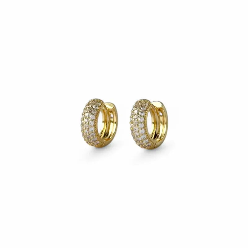 Brinco Argola Banhado a Ouro 18k 3 Linhas de Zircônias