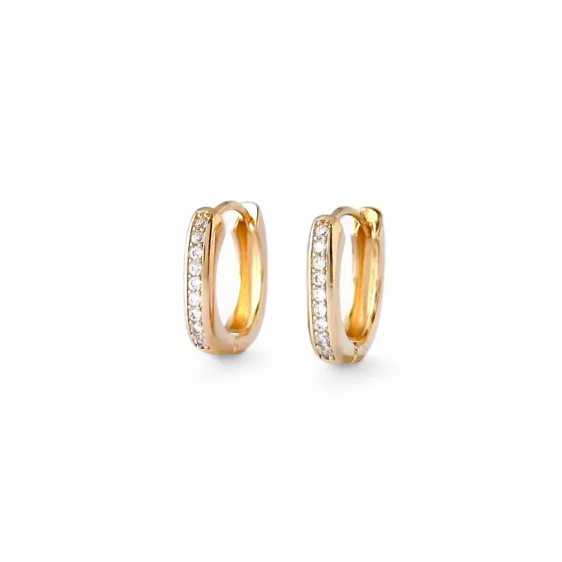 Brinco Argola Quadrada  Banhada a ouro 18K Zircônias - 1,5cm