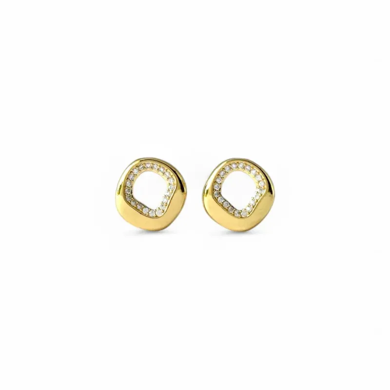 Brinco Arrendondado Banhado a Ouro 18k Vazado com Zircônias