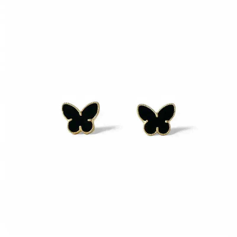 Brinco Borboleta Van Cleef Banhado a Ouro 18k Preto