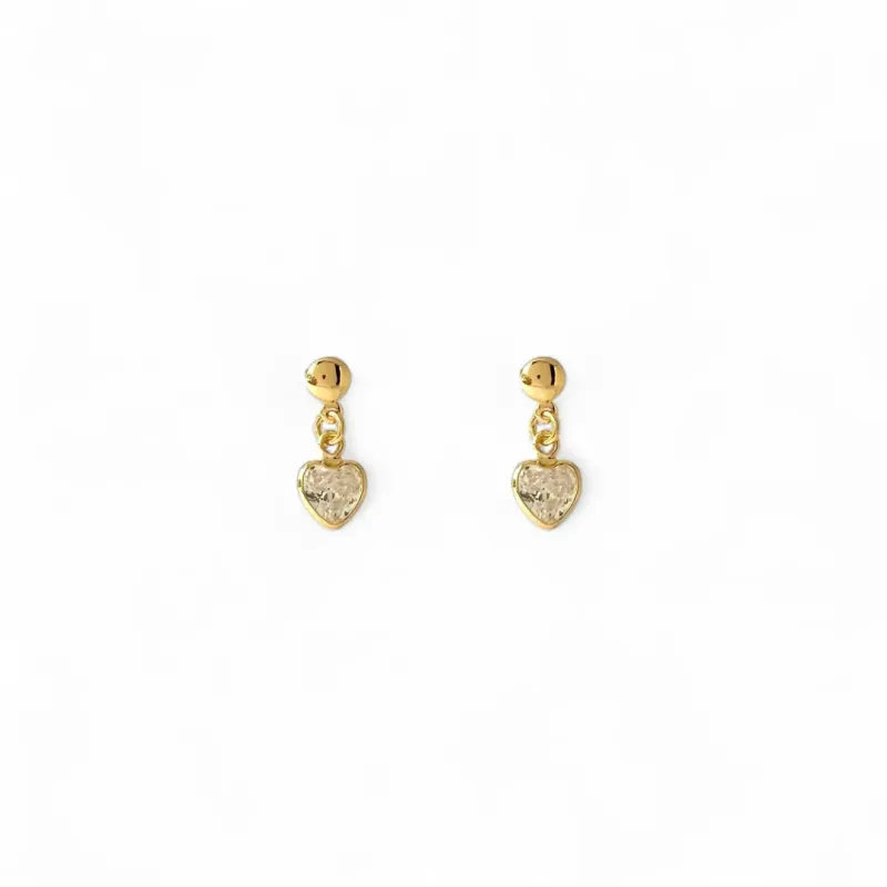 Brinco Coração Banhado a Ouro 18k com Zircônia Pendurada