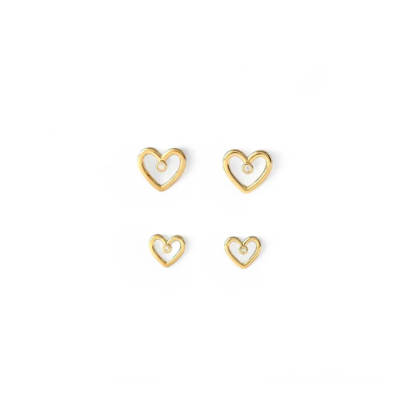 Brinco Dupla Coração Vazado Zircônia Banhado a Ouro 18k