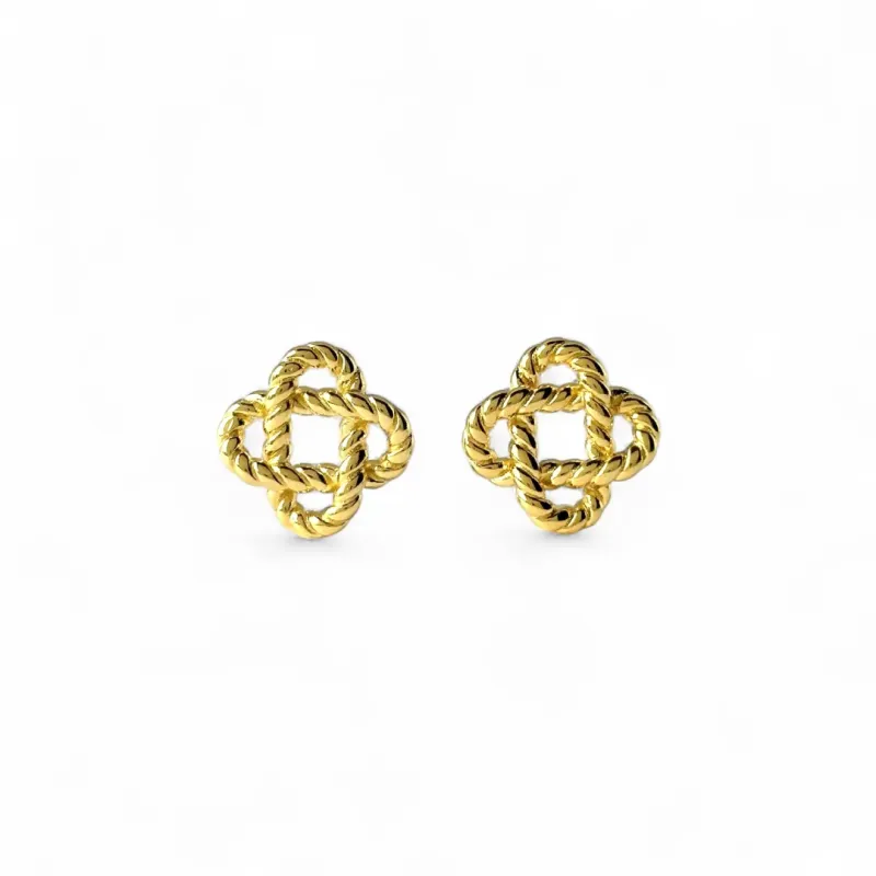 Brinco Estilo Trevo Banhado a Ouro 18k Vazado Trançado