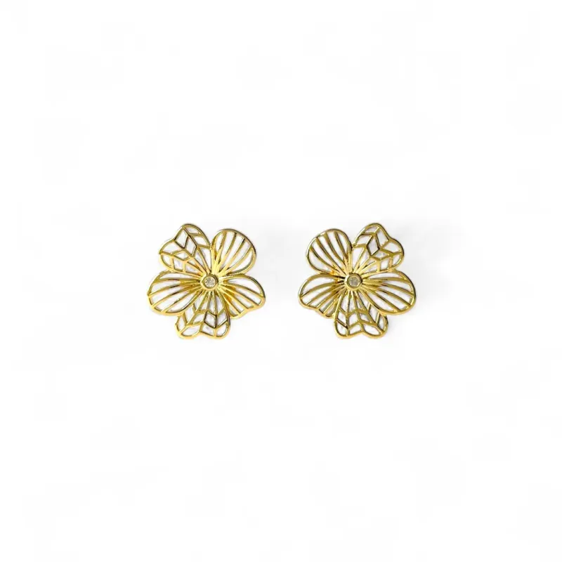 Brinco Flor Banhado a Ouro 18k Lisa com Zircônias