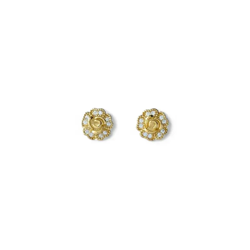 Brinco Flor Rosa Banhado a Ouro 18k Zircônias