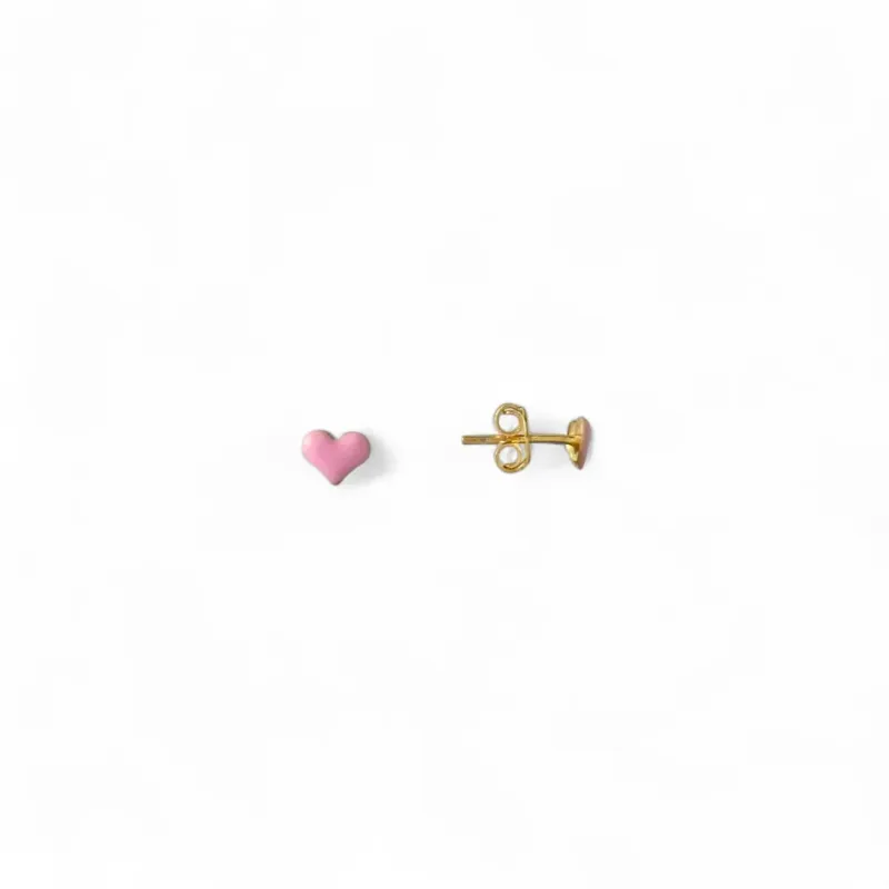 Brinco Infantil Banhado a Ouro 18k Coração Rosa