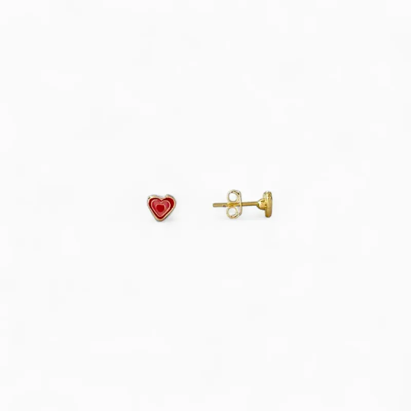 Brinco Infantil Banhado a Ouro 18k Coração Rosa e Vermelho