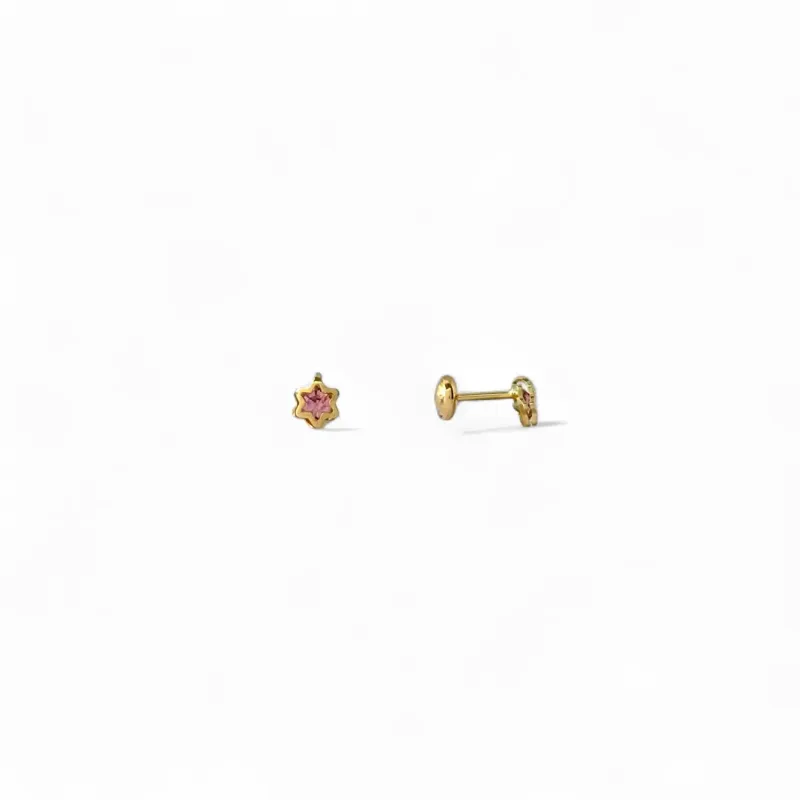 Brinco Infantil Banhado a Ouro 18k Estrela Rosa