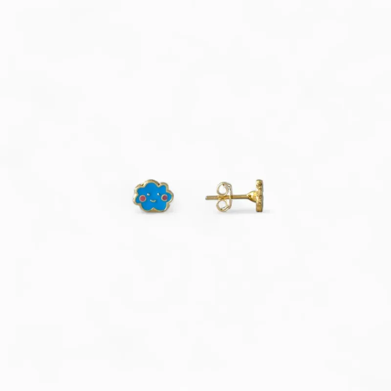Brinco Infantil Banhado a Ouro 18k Nuvem Azul