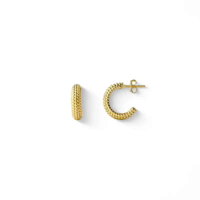 Brinco Meia Argola Pontilhada Banhada a Ouro 18K