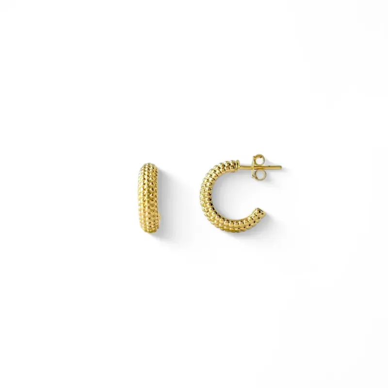 Brinco Meia Argola Pontilhada Banhada a Ouro 18K