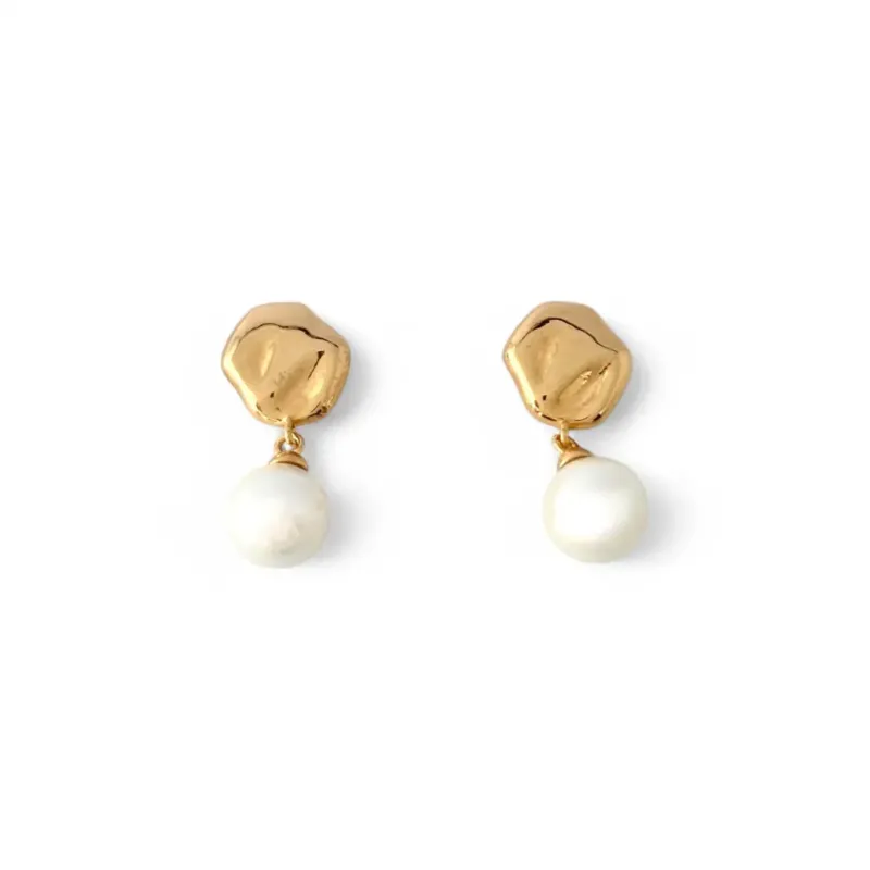 Brinco  Orgânico Banhado a Ouro 18K com Pérola