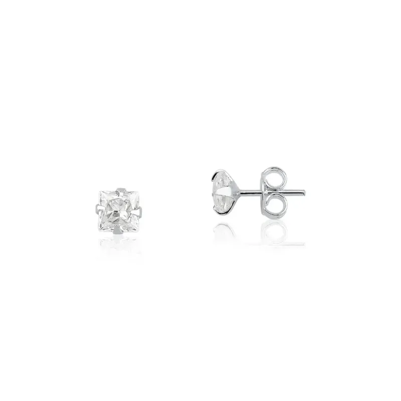 Brinco Prata 925  Zirconia Quadrada- 5x5