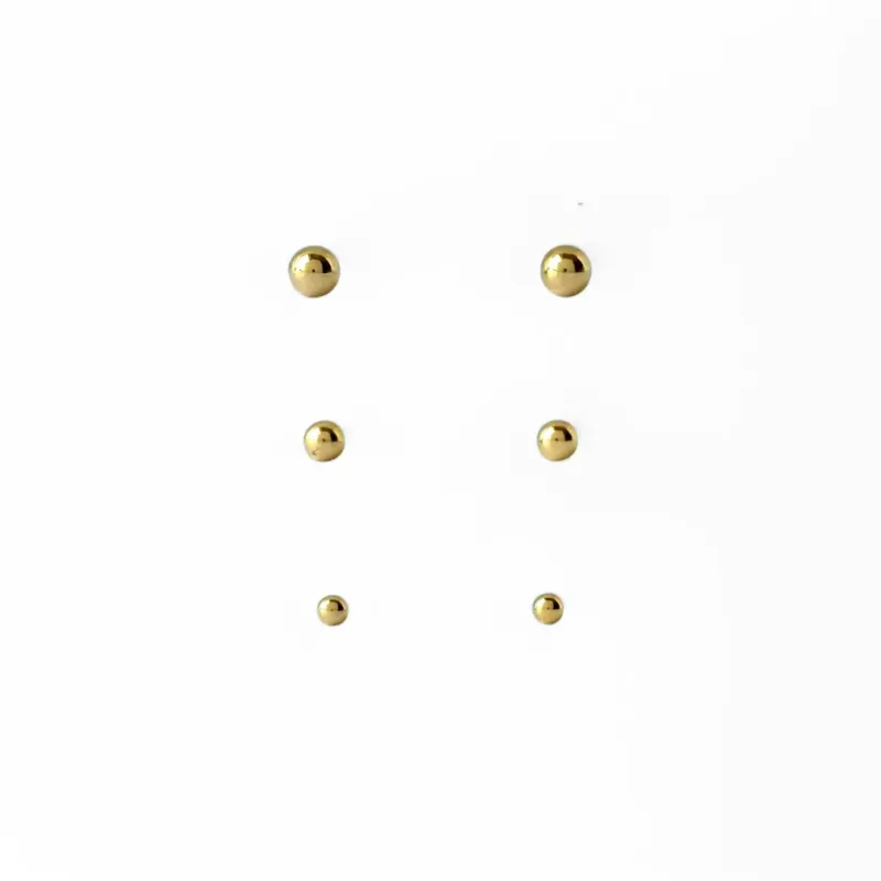 Brinco Trio Bola Lisa Banhado a Ouro 18K