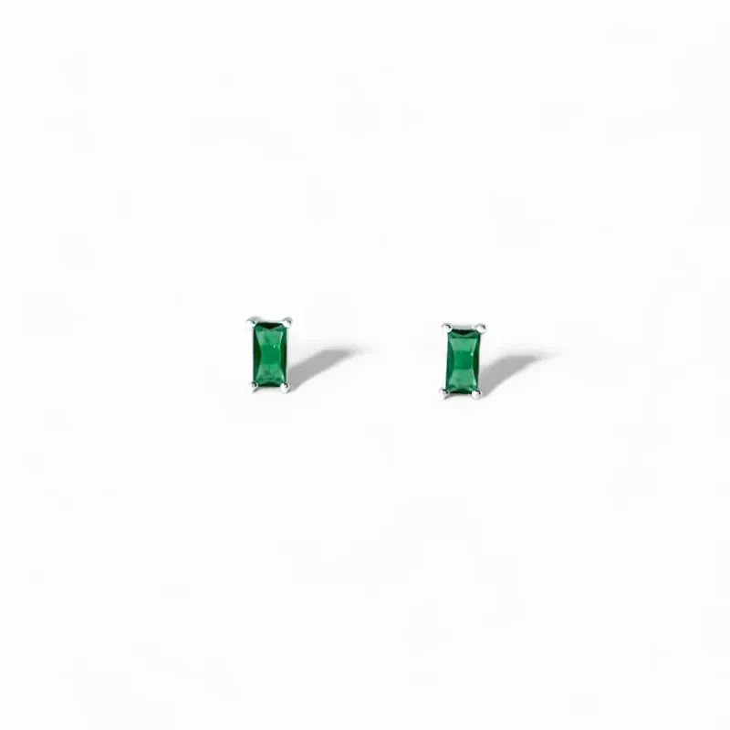 Brinco Verde Esmeralda Prata 925 com Zircônia Retangular