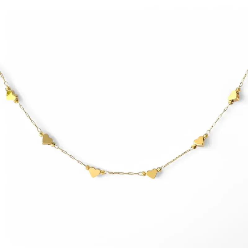 Colar Choker com Corações e Bolinhas Banhada a Ouro 18k
