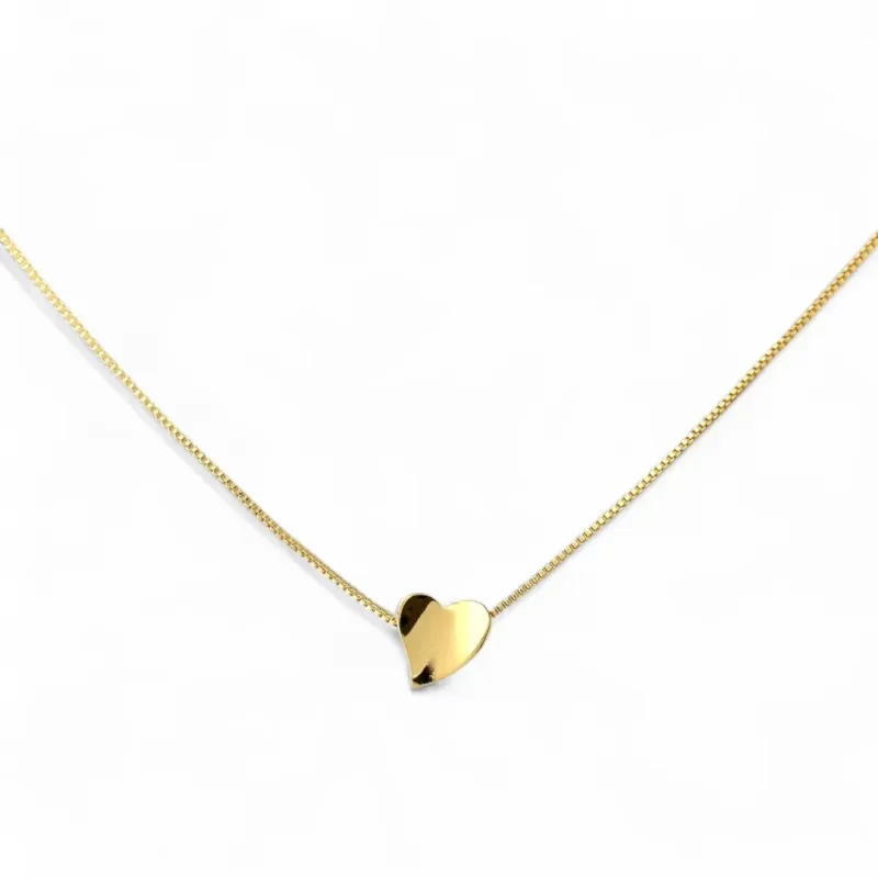 Colar Corrente Veneziana com Coração Liso Banhado a Ouro 18k