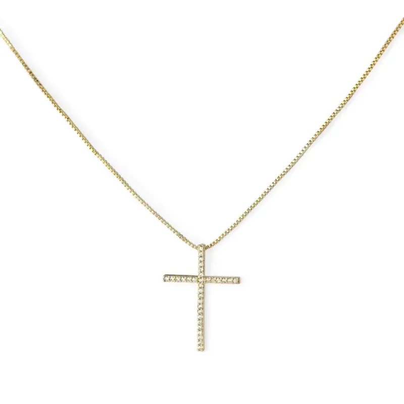 Colar Cruz Banhado a Ouro 18k Cravejado com Zircônias