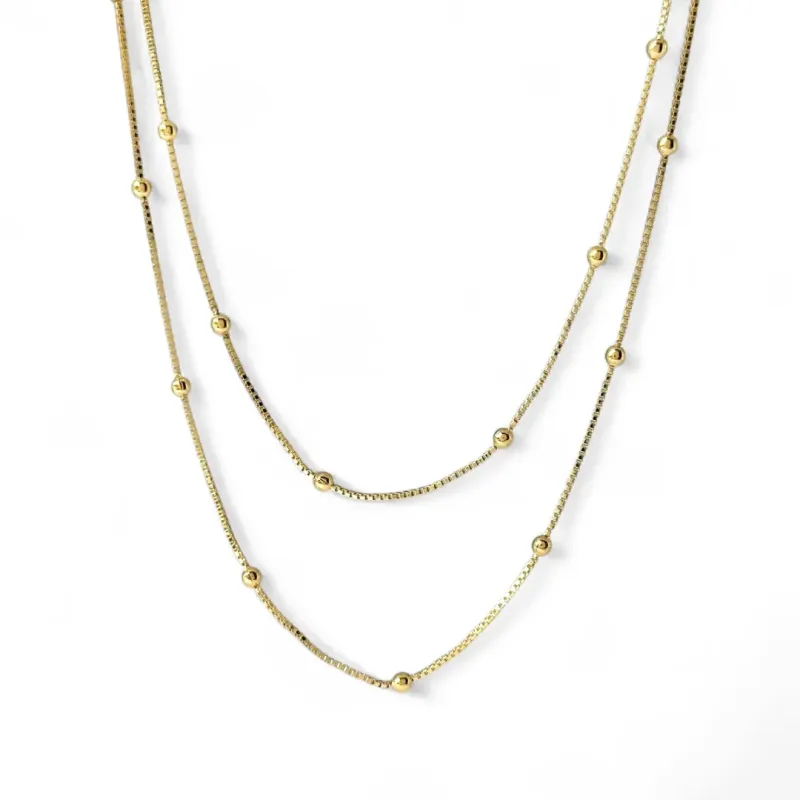 Colar Duplo Bolinhas Banhado a Ouro 18k Lisas