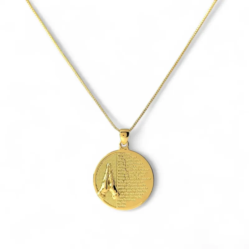 Colar Medalha com Oração do Pai Nosso Banhado a Ouro 18k