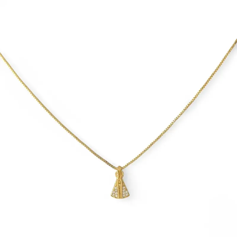 Colar Nossa Senhora Banhado a Ouro 18k com Zircônias Cristal