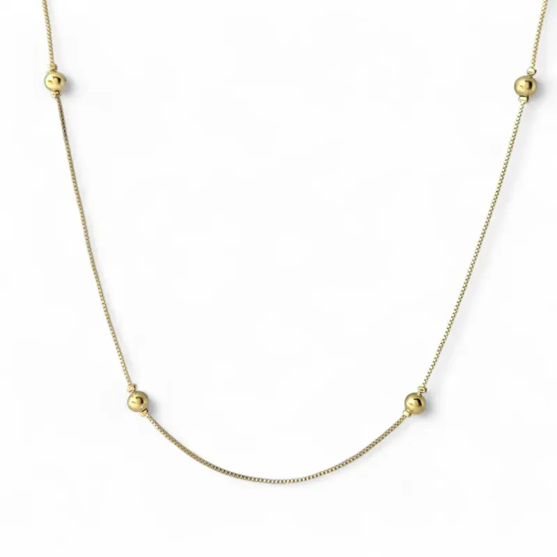 Colar Veneziana Bolas Lisas Banhado a Ouro 18k - 60cm
