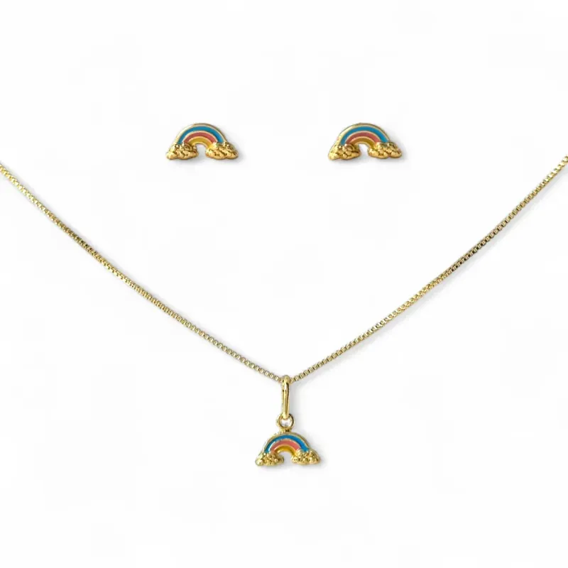 Conjunto Infantil Arco-Íris Banhado a Ouro 18k