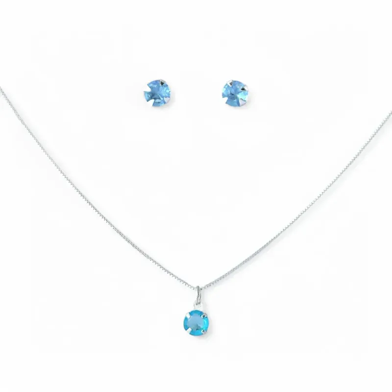 Conjunto Ponto de Luz Prata 925 Azul
