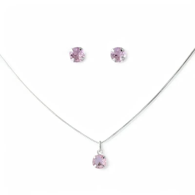 Conjunto Ponto de Luz Prata 925 Rosa