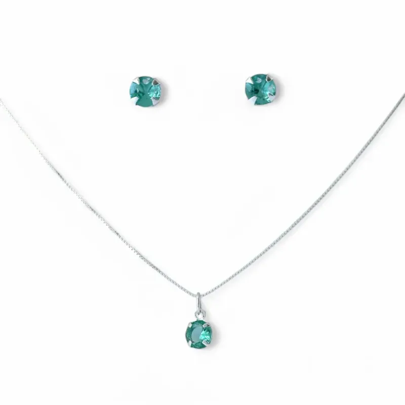 Conjunto Ponto de Luz Prata 925 Verde